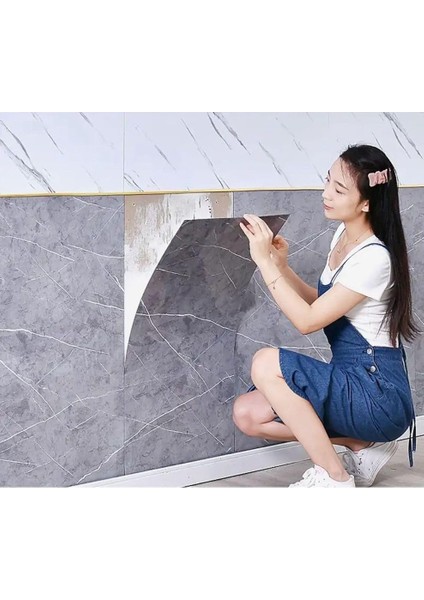 Beyaz Mermer Desen Yapışkanlı Pvc Duvar Kaplama Mutfak Banyo Sticker 30 * 60CM 6 Adet 1,08MT2