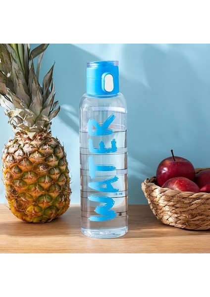 161407-055 Su Şişesi Matara Suluk - Taşıması ve Içimi Kolay Saat Hatırlatmalı Ölçekli - 750 cc Mavi