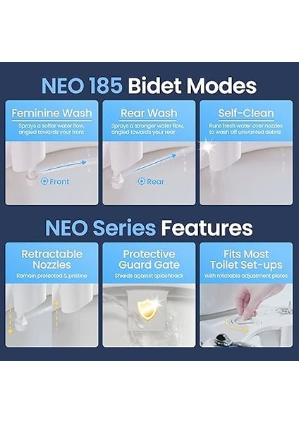 Bidet Neo 185 Bidet Kendi Kendini Temizleyen Çift Başlıklı Manuel Tuvalet Aparatı, Beyaz modelleri