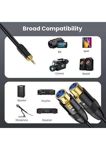 3.5mm Trs Xlr Mikrofon Y Splitte Dengeli Kablo Çift Dişi Xlr - 1/8 Inç (3.5mm) Erkek Sahne Yama Kablosu Dmx Kablosu Radyo Istasyonu, Hoparlör Sistemleri, Sahne Aydınlatma (0.5M/1.65FT) modelleri