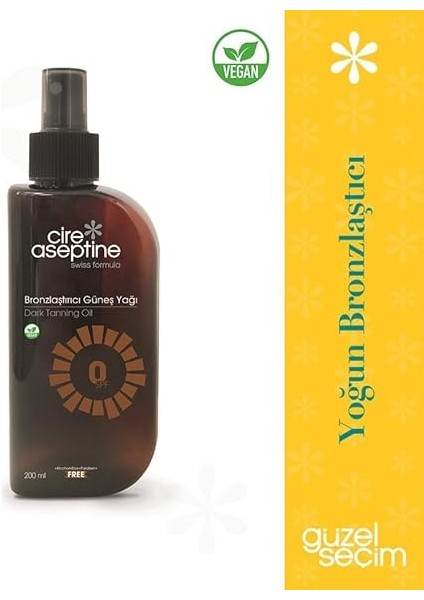 Aseptine Bronzlaştırıcı Güneş Yağı 0 Spf 200 ml fiyatları