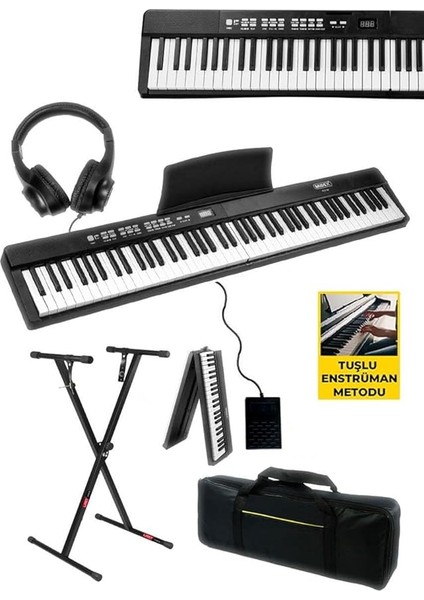 PLX-80BKST Taşınabilir Katlanır Dijital Piyano Tuş Hassasiyetli 88 Tuş Bt (Stand Sustain Kulaklık Çanta Metod)