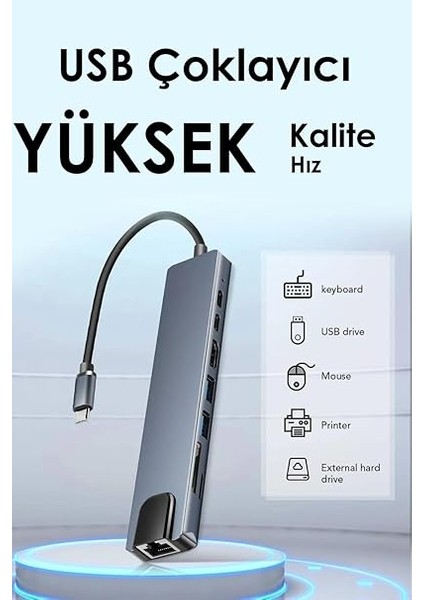 Macbook Pro Uyumlu Huawei Dell ile Uyumlu Type C To 4K HDMI + USB 3.0 + Sd/tf + Pd + Type-C USB Type-C Hub Dönüştürücü 8 In 1 Çoklayıcı - Ethernet - Çevirici USB C Adaptör Leerfei 8 Port fırsatları