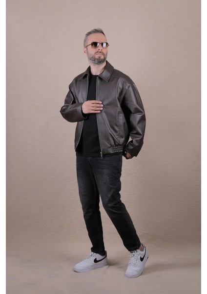 Oversize Rahat Kalıp Lastikli Erkek Deri Ceket fiyatları