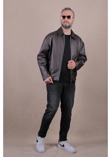 Oversize Rahat Kalıp Lastikli Erkek Deri Ceket modelleri