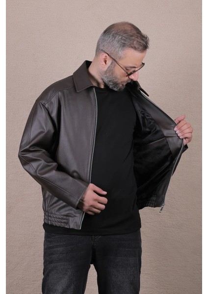 Oversize Rahat Kalıp Lastikli Erkek Deri Ceket fırsatları