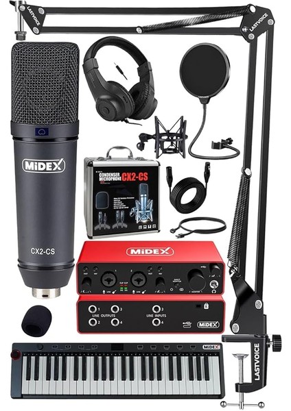 Midi Paket-6 Stüdyo Ekipmanları Seti Ses Kartı Midi Klavye Mikrofon Kulaklık