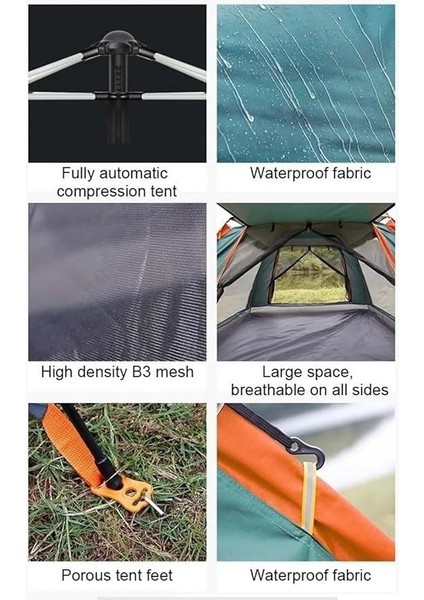 Kişilik Tam Otomatik Kamp Çadırı Kolay Kurulum Sineklikli 300X300X170CM modelleri