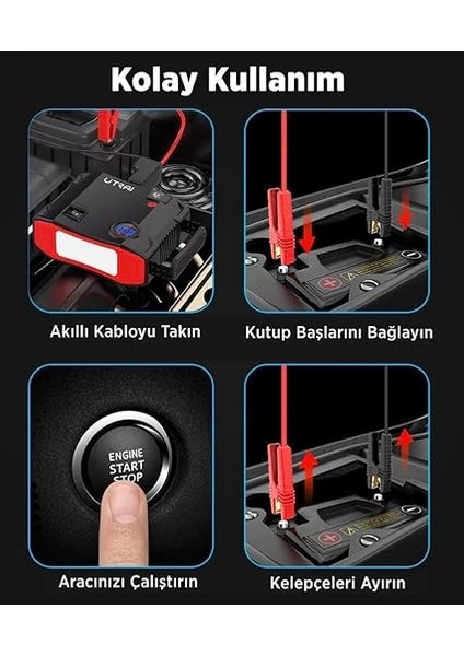 Jstar 5 24000MAH 2000A Jump Starter + Lastik Şişirme Pompası Taşınabilir Akü Takviye Cihazı (Çanta + LCD Ekran + Powerbank + LED Lamba) fırsatları