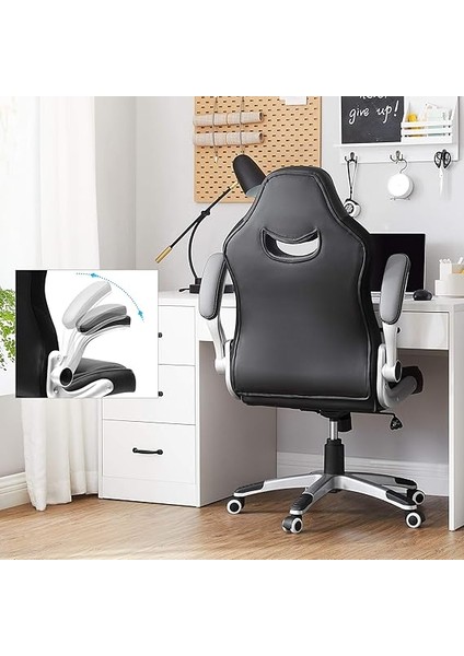 Ofis Koltuğu, Ergonomik Döner Oyun Koltuğu, Katlanır Kol Dayamalı Bilgisayar Koltuğu, Naylon, Yıldız Ayak, Maksimum Statik Yük 150KG Ofis Için, Siyah/gri OBG63BG fırsatları
