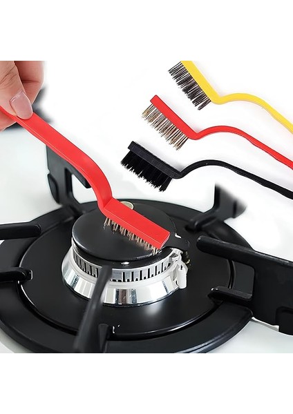 3'lü Tel Fırça Seti — Bakır, Demir ve Naylon Başlıklı Detaylı Temizlik Fırçası, Ocak, Fayans, Musluk, Izgara, Jant ve Derz Temizliği Için Çok Amaçlı Fırça