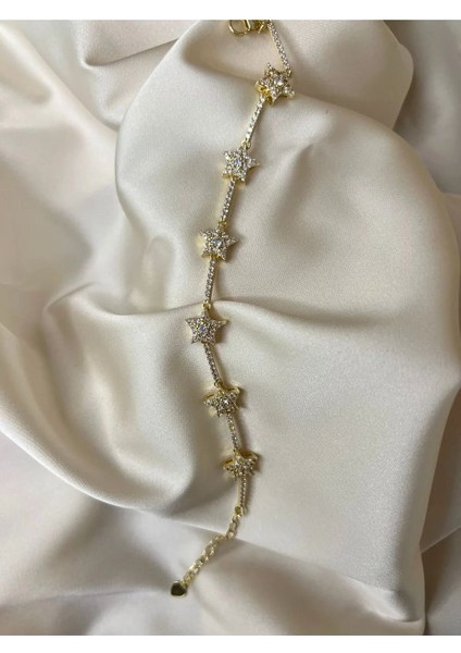 Zirkon Taşlı Gold Yıldız Bileklik