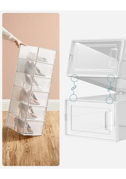 Ayakkabı Kutuları, 8'li Paket Ayakkabı Kartonu, Katlanabilir ve Istiflenebilir, 44 Numaraya Kadar, Şeffaf-Beyaz LSP08SWT fırsatları