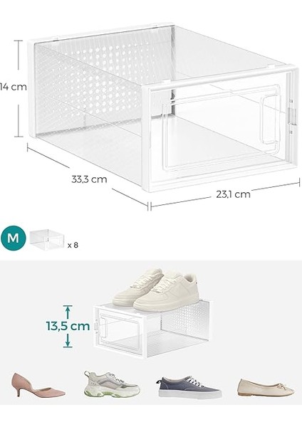 Ayakkabı Kutuları, 8'li Paket Ayakkabı Kartonu, Katlanabilir ve Istiflenebilir, 44 Numaraya Kadar, Şeffaf-Beyaz LSP08SWT indirimleri