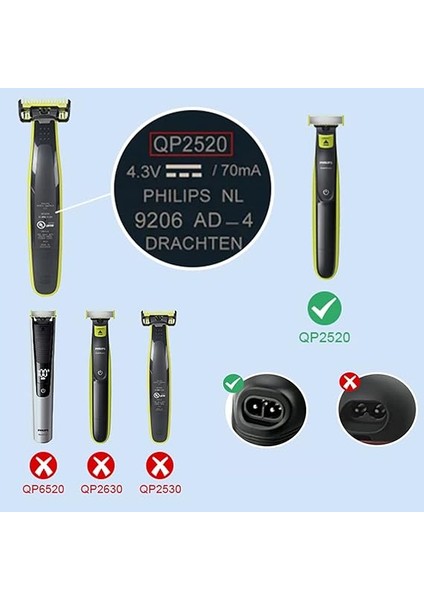 Phillips Oneblade QP2520 QP2570 QP2620 MG3730 MG3720 MG5720 MG5730 BT3208 BT3206 Charger Philip Norelco A00390 Için 4,3 V Philips One Blade Şarj Kablosu .8m fırsatları