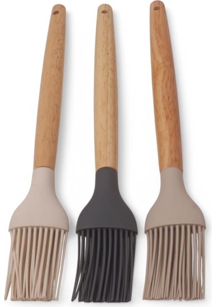 Bambu Saplı Silikon Fırça, Bambu Uzun Silikon Yağ ve Yumurta Fırçası 27CM 3 Renk Seçenekli (Krem) modelleri