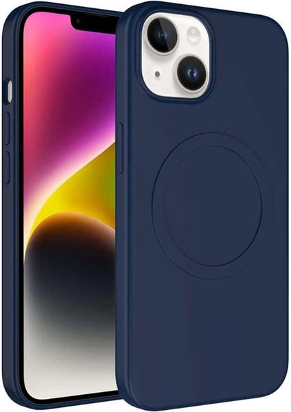 13/14 ile Uyumlu Kılıf - Magsafe ile Uyumlu Wireless Şarj Özellikli, Lacivert Silikon Kapak - Zore Plas - Darbeye Dayanıklı, Yumuşak Koruma