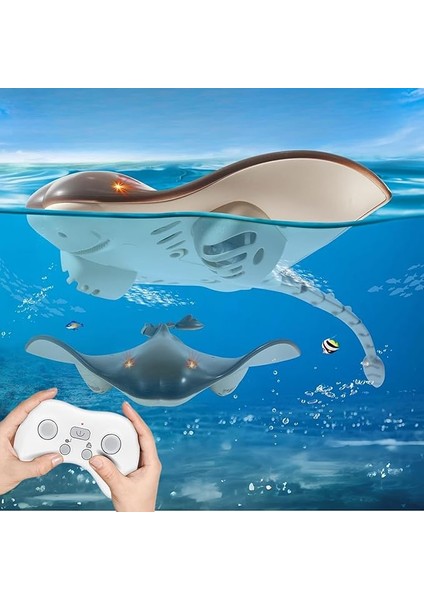 Kumandalı Vatoz Balığı Su Geçirmez Şarjlı Işıklı Hareketli Kuyruk Full Fonksiyon Hareketli, Havuz Oyuncakları, 2.4g Yüksek Simülasyonlu Vatoz Sualtı Hayvan Su