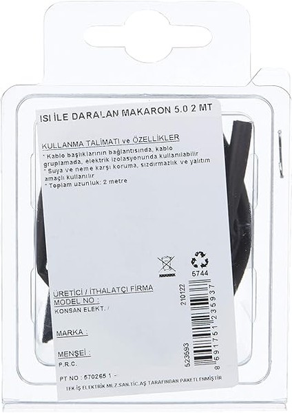 523593 Isi ile Daralan Makaron, Siyah, 4.8 Mm, 2 mt fırsatları