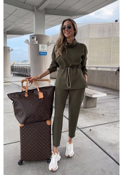Kadın Uzun Kollu Balıkçı Yaka Belden Lastikli Modal Bluz ve Pantolon Ikili Takım fiyatları