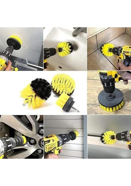 Fırça Matkap Ucu 3lü Banyo Küvet Duşakabin Araba Tekerliği Koltuk Yıkama Temizleme Fırçası Seti, Renkli, Küçük modelleri