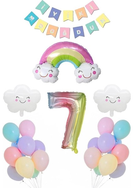 Yaş Gökkuşağı Bulut Konsepti Doğum Günü Parti Kutlama Seti