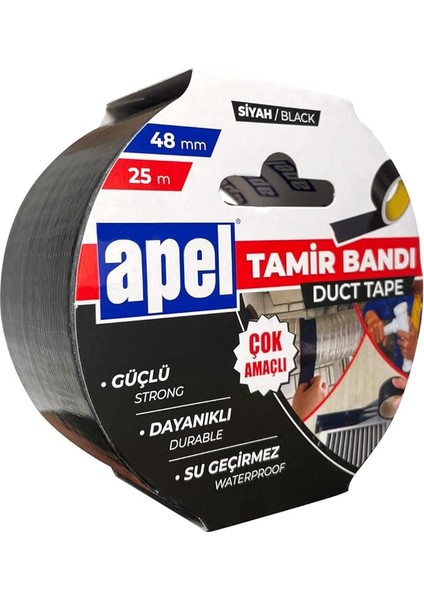 Tamir Bandı (Duct Tape) Askılı Karton 48 mm x 25 M Siyah