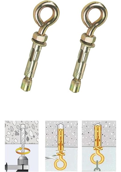 2 Adet Çelik Dübel + 2 Adet Karabina - Salıncak, Hamak, Box Torbası, Yoga Asma Aparatı, Tavan Salıncağı modelleri