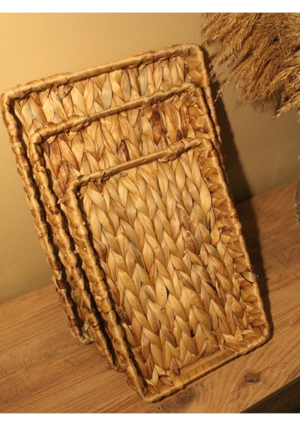 3lü Hasır Su Sümbülü Dikdörtgen Tepsi fırsatları