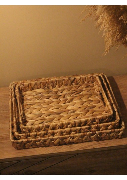 3lü Hasır Su Sümbülü Dikdörtgen Tepsi indirimleri