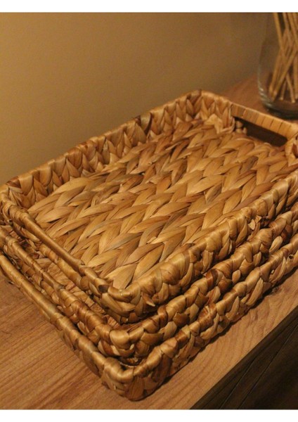 3lü Hasır Su Sümbülü Dikdörtgen Tepsi