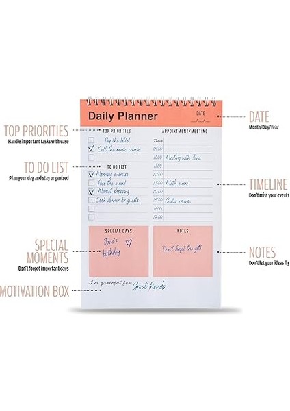 Planlayıcı Defter, Yapılacaklar Listesi Not Defteri, Spiral Defter, Kontrol Listesi, Iş Için Defterler, Kişisel Düzenleyici Not Defteri, Günlük Görev Defteri (Ingilizce) (Turuncu) fiyatları