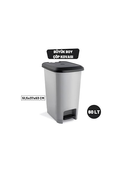 Home Slim Pedallı Çöp Kovası 60 Litre &amp; Büyük Boy Pedallı Çöp Kovası Gri Metalik Gri fırsatları