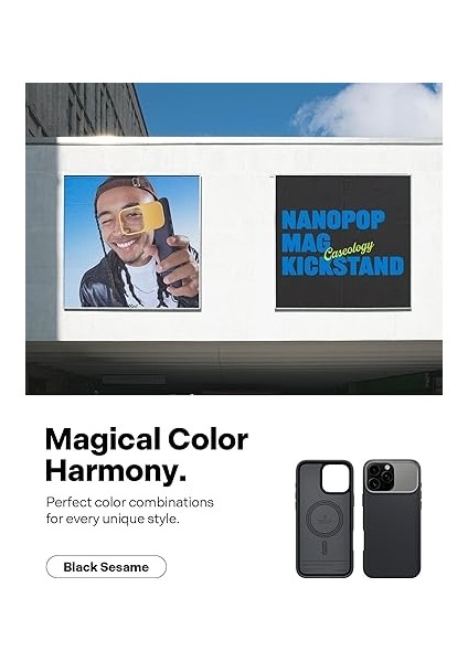 Caseology iPhone 16 Pro Max Silikon Magsafe Kılıf Nano Pop Mag Stand'lı Hava Kanalı Teknolojisi™ Askeri Sınıf Koruma Black Sesame Kaymaz Kapak - ACS08057 modelleri