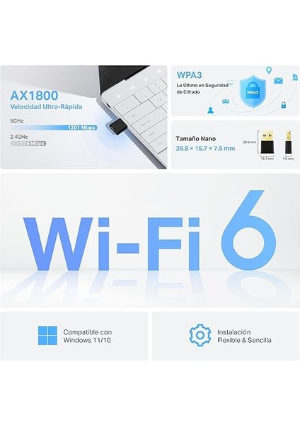 Archer TX20U Nano, AX1800 Mbps, Çift Bant, Mu-Mımo, USB 2.0, Wpa3, Windows 10/11 Uyumlu, Wi-Fi 6 Nano USB Adaptör modelleri