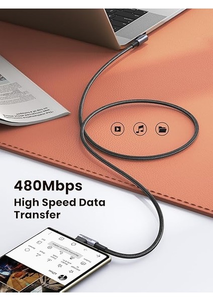 Usb-C To Usb-C 60W 3A Qc Pd Çift Tarafı 90 Derece Örgülü Hızlı Şarj Kalosu, 2 Metre, Siyah fırsatları