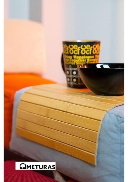 Katlanabilir Bambu Dikdörtgen Çok Amaçlı Koltuk Kolçak Üstü Bardaklık ve Tepsi Supla - Doğal Ahşap Bambu 46X32 cm Kolçak Tepsisi - Rahat Kullanım Için Kaymaz Yüzey Tasarım fırsatları