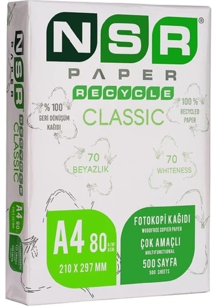 Paper Classic Geri Dönüştürülmüş A4 Fotokopi Kağıdı 80 gr - Ürün Rengi%70 Beyazdır