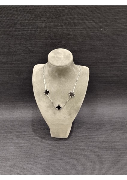 925 Ayar Siyah Üçlü Yonca Model Kadın Kolye-Şık Tasarım fiyatları