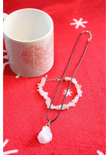 100 Dilde Seni Seviyorum Kupa - Pembe Kuvars Bileklik ve Pembe Kuvars Kolye