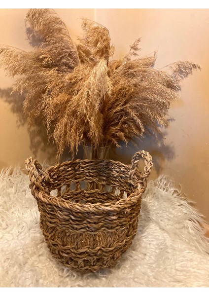 Küçük Boy Kulplu Delikli Hasır Sepet / Düzenleyici / Saksılık