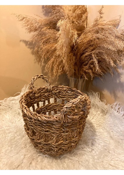 Küçük Boy Kulplu Delikli Hasır Sepet / Düzenleyici / Saksılık modelleri