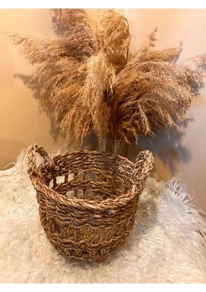 Küçük Boy Kulplu Delikli Hasır Sepet / Düzenleyici / Saksılık fırsatları