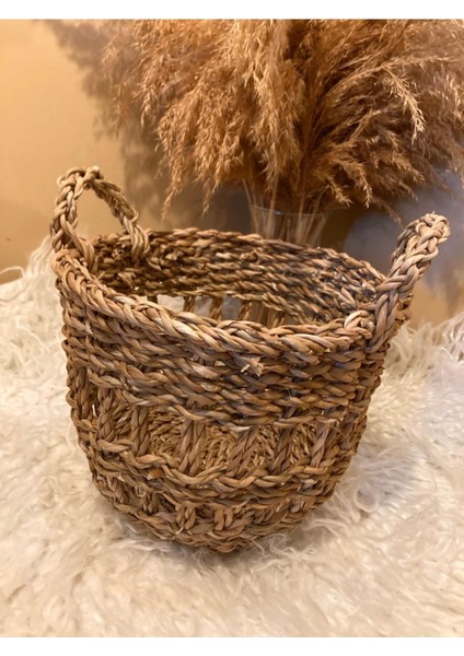 Küçük Boy Kulplu Delikli Hasır Sepet / Düzenleyici / Saksılık indirimleri