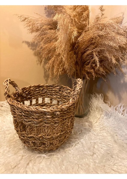 Küçük Boy Kulplu Delikli Hasır Sepet / Düzenleyici / Saksılık