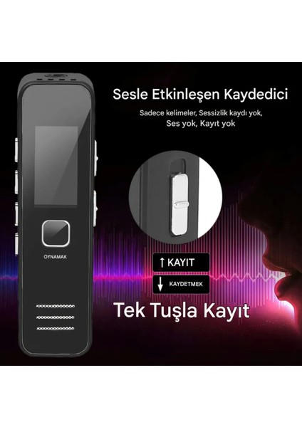 Yeni Model KB60 64GB Dijital Ekranlı Kulaklık Hediyeli Profesyonel Ses Kayıt Cihazı