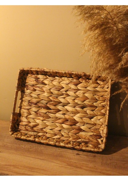 Hasır Su Sümbülü Dikdörtgen Tepsi Küçük Boy