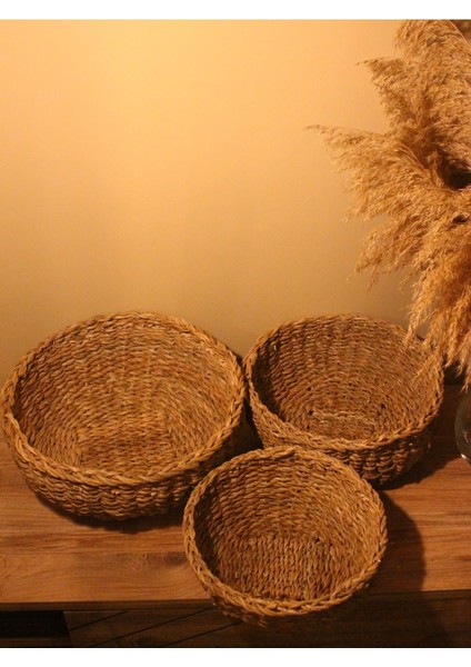 3lü Hasır Oval Çok Amaçlı Düzenleyici Sepet