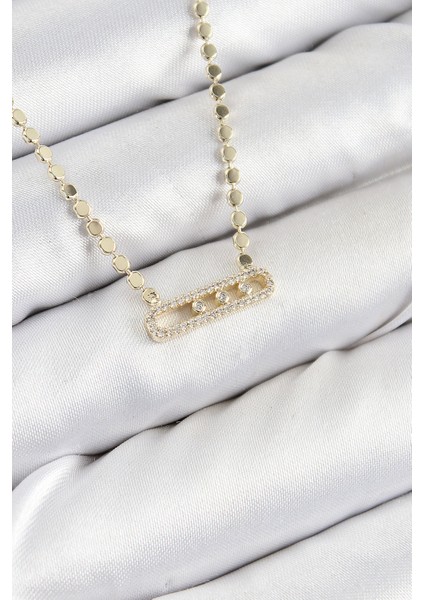 Pirinç Zirkon Taşlı Messika Model Ezme Zincir Gold Renk Kadın Kolye - TJ-BKO10391