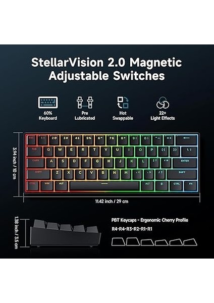 Ace 60 Pro%60 Hall Effect Uranus Manyetik Switch Rgb Hotswap Siyah Mekanik Gaming Klavye fiyatları